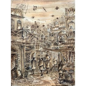 Ghazanfar Iqbal, 17 x 22 inch, Mixed Media On Canvas, Cityscape Painting, AC-GIQ-001